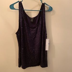 Calvin Klein Deep Scoop Black Sequin Tank Top